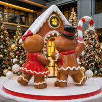 Sculpture de maison en fibre de verre personnalisée en forme d'homme en pain d'épices pour la décoration de centres commerciaux en période des fêtes