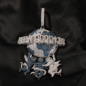 Tùy Chỉnh Sterling Bạc 925 Cubanas Hip Hop Đồ Trang Sức Lớn Mặt Dây Chuyền Màu Xanh Màu Xanh Lá Cây Iced out Trẻ Em Trái Đất Thế Giới Mặt Dây Chuyền Vòng Cổ - Product Image 4