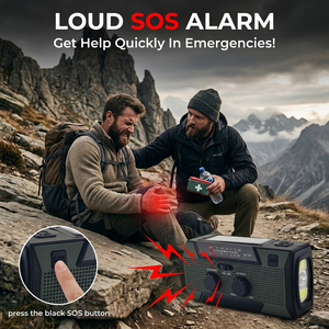 Radio à manivelle d'urgence pour les aventures en plein air, batterie 5000 mAh, panneau solaire, manivelle manuelle, lampe de lecture LED USB-C, sirène SOS, plastique ABS - Product Image 4