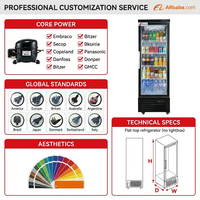 Réfrigérateur commercial pour boissons, vitrine verticale avec porte en verre et éclairage LED pour magasin