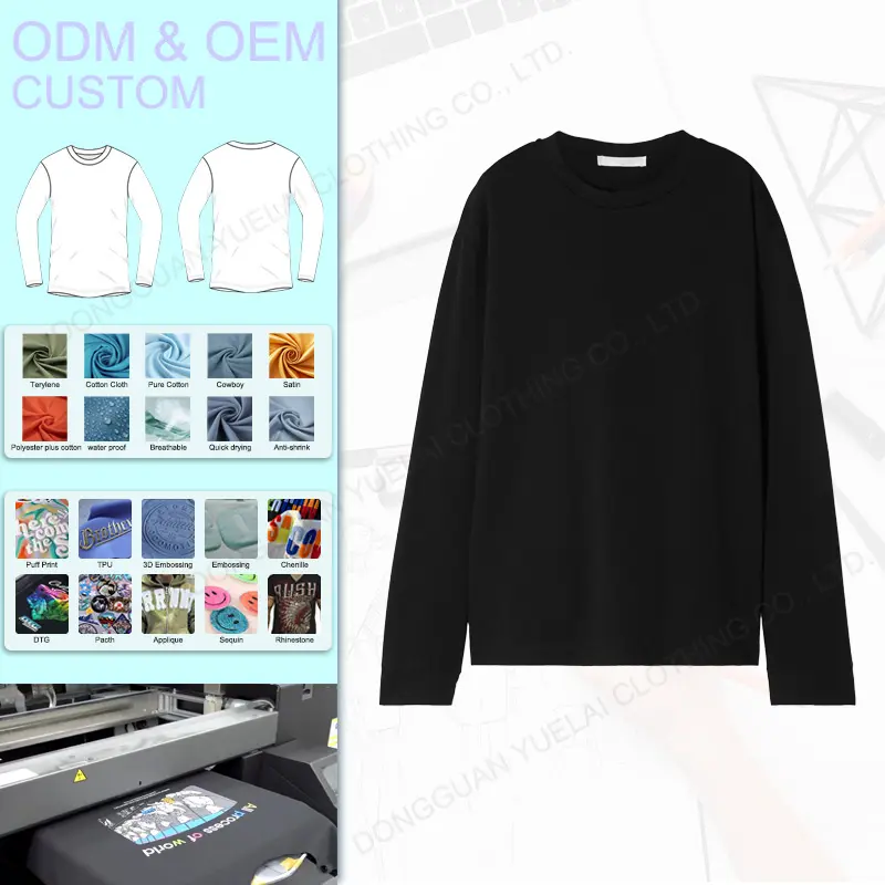 Custom Unisex Blank Long Tees 100% Cotton Long-Sleeve Logo Print Embroidery Fitness Jogger Women's T-Shirts
