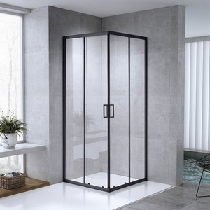 Boîtier de salle de bain en aluminium noir Coin simple Verre trempé Rectangle Porte coulissante Cabine de douche Chambre - Product Image 1