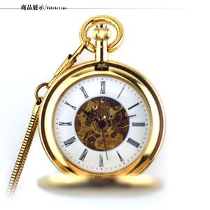 Montre de poche mécanique en laiton pur à cadran demi-creux deux visages deux chasseurs design ancien - Product Image 3