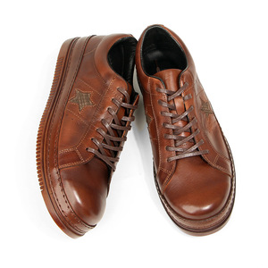 <b>Leather</b> <b>Sneakers</b> Men Retro Washed Distressed Brown Low Heel Lace Up Casual Walking Shoes - Product Image 3