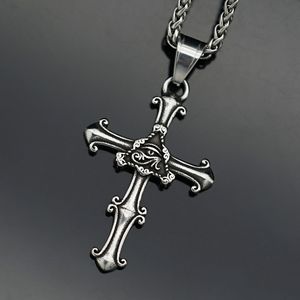Collier pendentif croix vintage en acier inoxydable, chaîne à maillons tressés, ton argenté, bijou unisexe, cadeau - Product Image 5