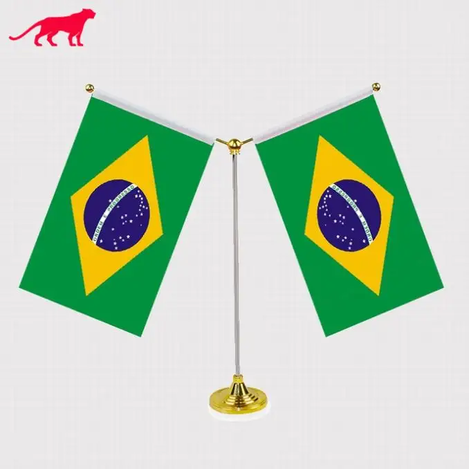 カスタムダブルナショナルバナーブラジルすべての国テーブルフラッグ印刷広告バナーメタルスタンドポール付き