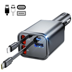 Chargeur de voiture rétractable OEM personnalisé avec câble dissimulé et rotation à 180 degrés pour SUV, camion et navetteurs - Product Image 1