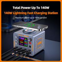 Station de charge USB intelligente 140W avec 8 ports, écran LED numérique, port externe, chargeur multifonction à chargement magnétique sans fil