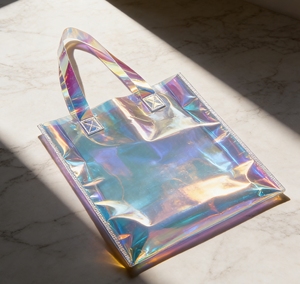 Sac fourre-tout en PVC holographique irisé, promotionnel, en gros, personnalisé, couleur arc-en-ciel, laser, mode, gelée - Product Image 1
