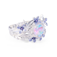 Cincin Iris Gaya Anime Berhiaskan Zirkon Mewah untuk Wanita, Desain Bunga Berwarna-warni, Cincin Fashion untuk Hadiah