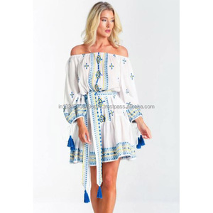 Armoire pour femmes Addition Off Shoulder Luxury Embroidery & Mirror Work Mini Dress Best-seller Autumn Boho Lady Tunic - Product Image 1