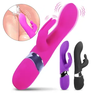 Tıbbi yumuşak silikon 7 modu frekans titreşim 2 motorlar yetişkin ürün AV değnek masajı tavşan vibratör bayanlara seks oyuncakları