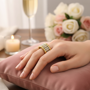 Romantic Gold-Plated Stainless Steel Copper Alloy Adjustable Stretch <b>Rings</b> Clear <b>Crystal</b> Inlay 18K Rhodium Plating IGI Certified - Product Image 3