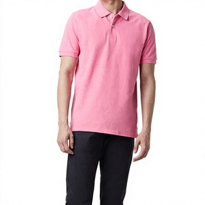 Men's <b>Pink</b> Short Sleeve <b>Polo</b> <b>Shirt</b> Solid Color Cotton Pique Casual Wear Button Front Regular Fit Knitted Design - Product Image 4
