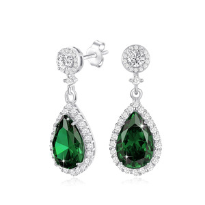 Wholesale S925 Sterling <b>Silver</b> Teardrop Emerald Dangle <b>Earrings</b> Double Halo Micro Paved CZ <b>Drop</b> <b>Earrings</b> Women Wedding Fine Jewe - Product Image 1