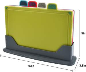 Ensemble de planches à découper de cuisine en plastique coloré multifonctionnel au design unique, 4 pièces, avec support - Product Image 5