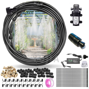 Kit de pompe pour système de refroidissement par <span class=keywords><strong>brumisation</strong></span> extérieur 66FT 82FT 99FT avec filtre de ligne de <span class=keywords><strong>brumisation</strong></span> et buses de <span class=keywords><strong>brumisation</strong></span> en laiton - Product Image 1