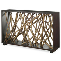 Table d'appoint de couloir style ferme, branches de teck, console d'intérieur, table de designer moderne, faite à la main, en bois massif, mobilier durable