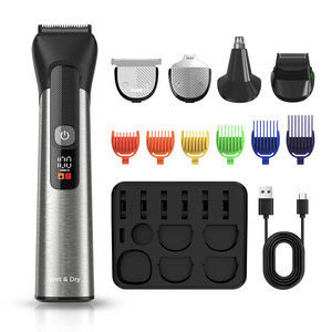 Ensemble de toilettage pour hommes, tondeuse à barbe en acier inoxydable, étanche, tondeuse à cheveux, rasoir rechargeable, utilisation humide ou sèche, 5 en 1 - Product Image 1