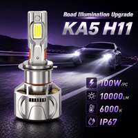 Ampoule de conversion de phare LED SFIDA KA5 H11 haute puissance 100W 10000LM, alliage de zinc, circuit imprimé en cuivre, double tubes en cuivre, IP67