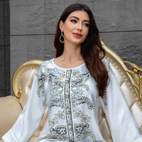 Robe Abaya élégante et modeste en polyester imprimé pour femmes musulmanes, motif floral d'inspiration vintage, pour mariage, automne, printemps, été