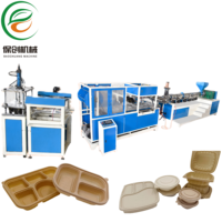 Automatische thermoformmachine voor het maken van milieuvriendelijke lunchverpakkingen van maïszetmeel en bamboevezels, zoals voedselkommen, borden, dozen en containers.