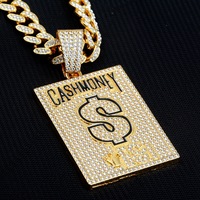 Collier pendentif carré à l'effigie d'un dollar, entièrement en cristal, tendance, polyvalent, bijoux en gros