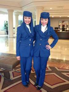 Haute qualité bleu marine veste + pantalon hôtesse de l'air Costume personnalisé cabine équipage <span class=keywords><strong>Saudi</strong></span> Arabian <span class=keywords><strong>Airlines</strong></span> uniforme - Product Image 4