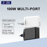 Chargeur mural portable ZUZG 100W 4-en-1 Type-C 2 ports USB QC3.0 PD à charge rapide, ignifuge, certifié CE/FCC, prise EU, pour voyage