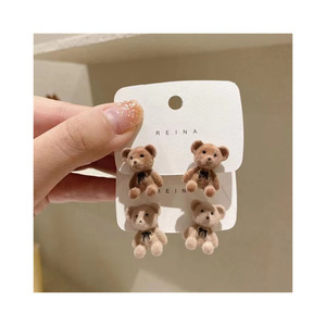 Fashion Korean Kawaii Plush Small Stud Earrings Wholesale <b>Cute</b> Teddy <b>Bear</b> Earring Jewelry Simple Trendy - Product Image 5