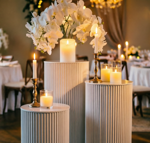 Set di 3/5 Alzatine per Fiori in Metallo Bianco, Piedistallo Ondulato Rotondo, Espositore per Torte, Set di Alzatine per Dessert, Decorazione per Matrimoni - Product Image 3