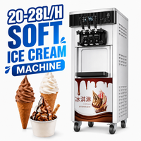 Machine à glace molle professionnelle de 2200 W à haute production, 28 L/H, 3 saveurs, machine à glace molle commerciale