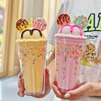 Vaso de Plástico de Doble Capa de 450 ml con Diseño Inspirado en Mickey Mouse, Tapa de Pegamento, Ideal para Estudiantes en Verano