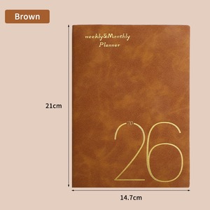 Agenda hebdomadaire et mensuel 2026 en similicuir, couverture rigide, design doré, reliure cousue, organisateur – Meilleures ventes - Product Image 5