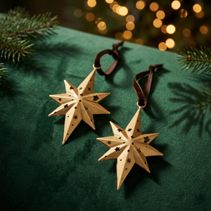 Décoration Murale Métallique Étoile Dorée, Ensemble de 2 Pièces, Ornement de Noël pour la Maison et le Salon, Design Triangulaire Moderne - Product Image 1