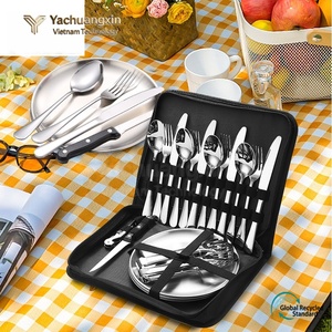 Ensemble de couverts en acier inoxydable doré pour 4 personnes, vaisselle portable avec étui à fermeture éclair, cuillère, fourchette, couteau, baguettes - Product Image 4