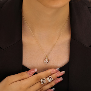 Sparkling Zirconia Four Leaf Clover Necklace Set Copper Alloy Women's Jewelry Everyday Wear - Product Image 3