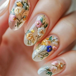 Venta al por mayor de 24 <span class=keywords><strong>uñas</strong></span> postizas de ABS estilo almendra y stiletto con diseño de <span class=keywords><strong>flores</strong></span> pequeñas, incluye cajas para <span class=keywords><strong>uñas</strong></span> y pegamento, inspiradas <span class=keywords><strong>en</strong></span> el estilo punk. - Product Image 1