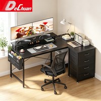 Escritorio para Juegos en Forma de L con Cajones, Bolsillos de Tela y Soporte para Monitor para Oficina en Casa, Venta al Por Mayor
