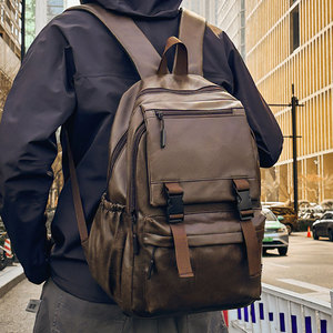 Men's Leather <b>Backpack</b> 20-35L Anti-Theft Large Capacity Laptop Bag For Business Travel School Use - Product Image 1
