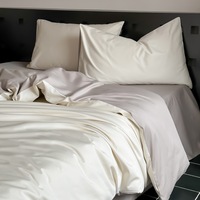 Parure de lit 4 pièces en coton longues fibres de qualité supérieure, couleur unie, avec housse de couette et drap-housse, idéale pour dortoir