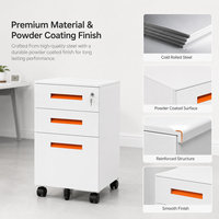 Meuble de rangement mobile à 3 tiroirs avec roulettes verrouillables pour bureau, en acier laminé à froid compact