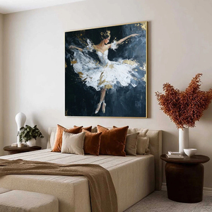 Ethereal Poise Textured Gold Leaf Ballerina Painting Canvas Art <b>Print</b> <b>Framed</b> Contemporary Style Indoor Wall Decor - Product Image 2