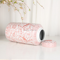 J261 haute qualité chinoiserie fleur rouge oiseau pot vase décor à la maison bocaux cylindriques en céramique avec couvercles