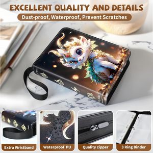 Classeur de cartes pour cartes TCG, 4 pochettes, noir, en polyester, album porte-cartes pour cartes à collectionner - Product Image 5