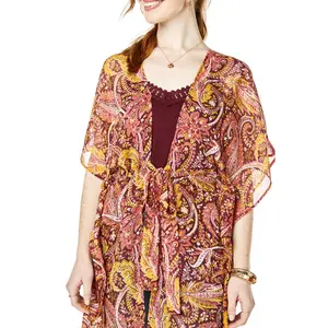 Lady Tops Flounce Short Sleeve Blouse Flounce Sleeve Chiffon kimono