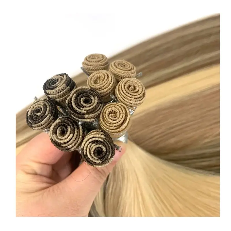 Luxury Double Drawn Hand Tied Weft Hair Extension Human Russian Hair Handtied Wefts Hand Made Hair Extensions