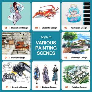 Vente en gros Set de marqueurs 12 à 262 couleurs Marqueurs en <span class=keywords><strong>feutre</strong></span> d'<span class=keywords><strong>alcool</strong></span> Set de marqueurs à double pointe pour artistes permanents Art Markets - Product Image 6