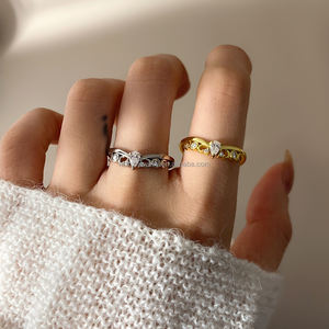 Custom Simple Fine Jewelry Gemstone <b>Stack</b> <b>Rings</b> 18K Gold Plated Brass with Moss Agate for Women - Product Image 4