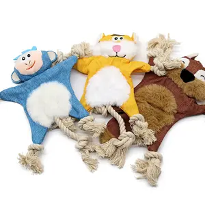 Plush animal monkey bunny fox no stuffing squeak canvas chew toys for dogs